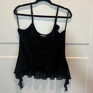Lucky Brand Black Ruffle Chiffon Sleeveless Tank Top Flower Detail Women's small